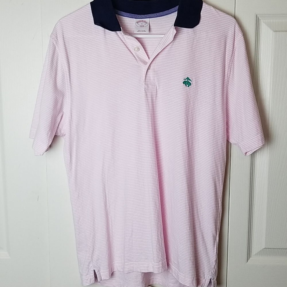 Brooks Brothers Pink White Striped Polo Small Mens - Picture 1 of 7